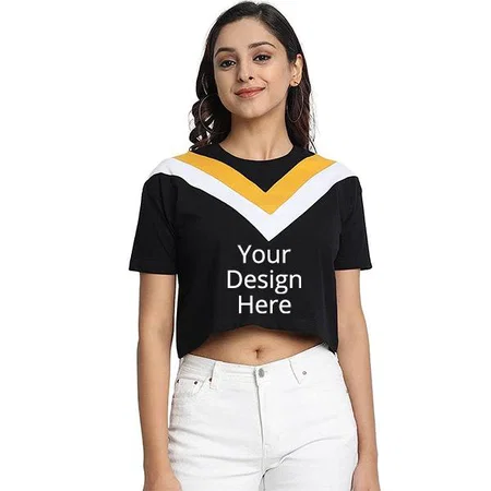 Black Customized  Women Cotton Half Sleeve Crop Top