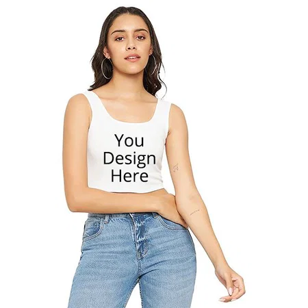 White Customized Women Stretchable Round Neck Sleeveless Crop Top