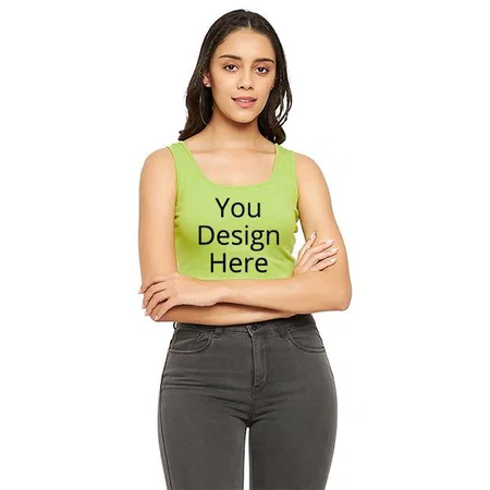 Green Customized Women Stretchable Round Neck Sleeveless Crop Top