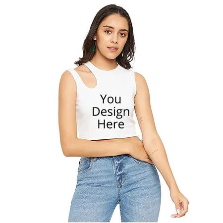 White Customized Women Stretchable Sleeveless Cut-Out Crop Top