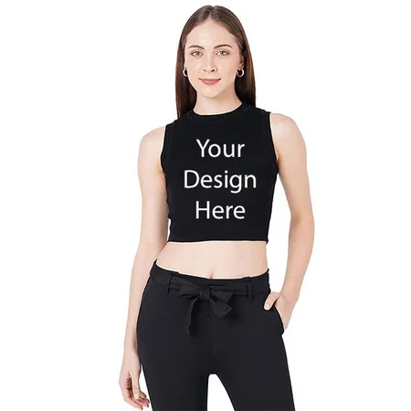 Black Customized Women Solid Ribbed Crop Tank Top