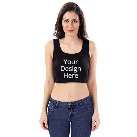 Black Customized Women Sleeveless Rib Knitted Cotton Crop Tank Top