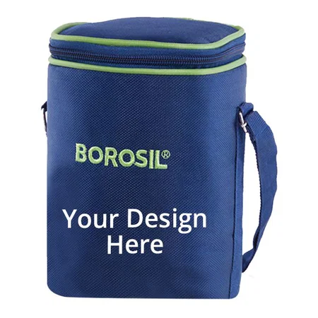 Blue Customized Borosil Glass Lunch Box Set of 3,320 ml, Microwave Safe Office Tiffin (12 x 12 x 6.5 cm)