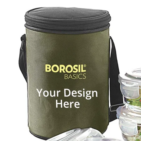 Green Customized Borosil Glass Microwave Safe Office Tiffin (400 ml, Set of 3)