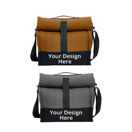 Grey-Brown Customized Thermal Fabric Lunch Tiffin with Bottle, Spoon, Folk Holder Pack of 2