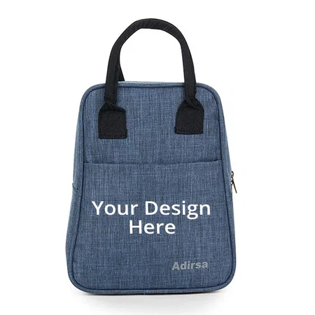 Navy Blue Customized Insulated Lunch Bag for Lunch Boxes and 1 Liter Bottle