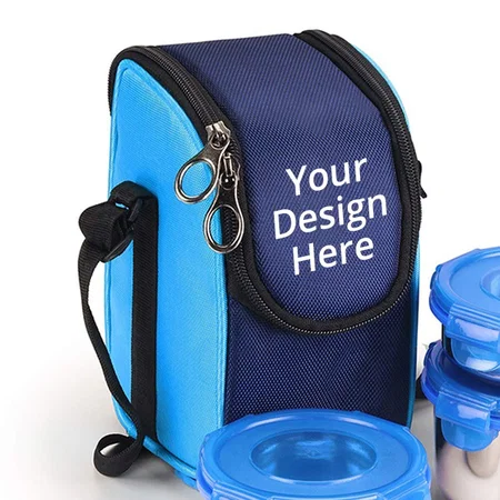 Blue Customized Oliveware Lunch Box, Stainless Steel Range, 3 Air-Tight Containers with Bag