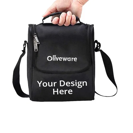 Black Customized Oliveware Lunch Box with Bottle (3 Stainless Steel Containers, Plastic Pickle Box, Steel Spoon & Fork)