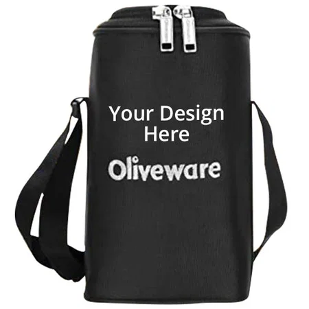 Black Customized Oliveware Lunch Box, Microwave Safe & Leak Proof (3 Air-Tight Containers with Steel Spoon)