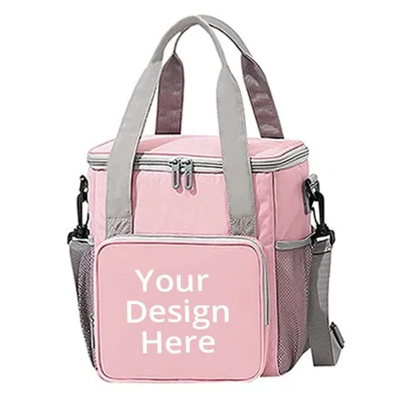 Pink Customized Wide Open Insulated, Large Capacity Cooler Tote Bag with Removable Shoulder Strap Lunch Organizer