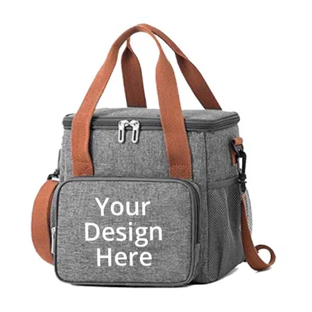 Grey Customized Wide Open Insulated, Large Capacity Cooler Tote Bag with Removable Shoulder Strap Lunch Organizer