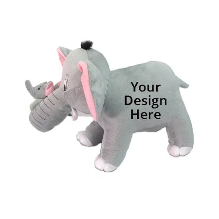 Grey Customized Mother Elephant With Single Baby Stuffed Soft Animal Toy For Kids, Home Decoration