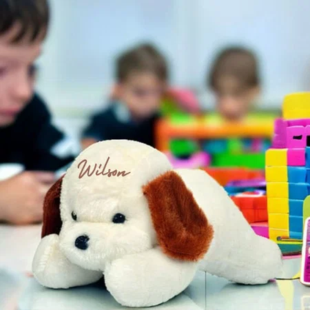 White Customized Dog Cute Soft Toy For Kids Birthday Gift, 26 cm