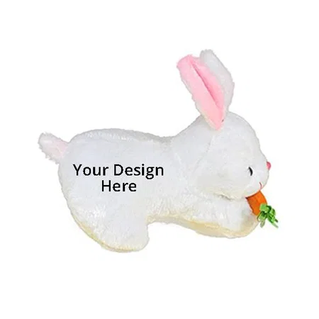 White Customized Rabbit With Carrot Stuffed Soft Toy, 26 cm