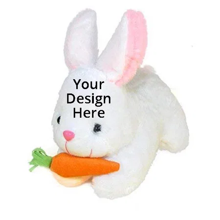 White Customized Carrot Rabbit Teddy Bear For Kids Playing Toy ,Birthday Gift 26 cm
