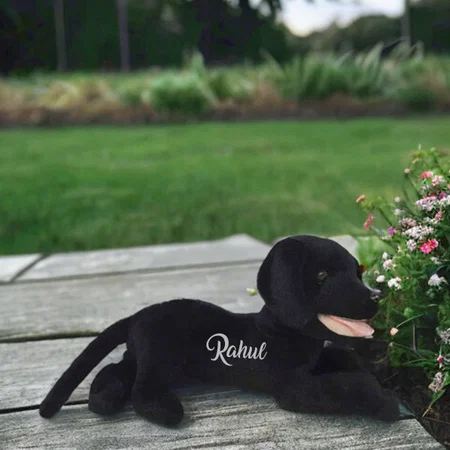 Black Customized Cute Dog Stuffed Soft Toy Smiling Washable Cuddly Gift For Kids, Girls, Boys