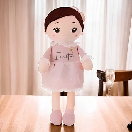 Pink Customized Super Soft 40cm Height Stuffed Girl Doll Polyfill Washable Cuddly Soft Toy 100% Safe for Kids