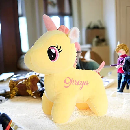 Yellow Customized Unicorn Teddy Bear Soft Toy Cute Kids Birthday Animal (25 cm)