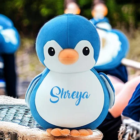 Blue Customized Penguin Teddy Bear Soft Toy Cute Kids Birthday Animal Baby Boys/Girls (28 cm)