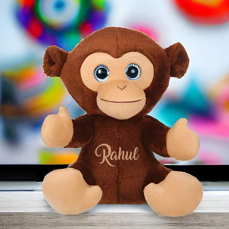 Dark Brown Customized 25cm Monkey With Glitter Eye Soft Toy