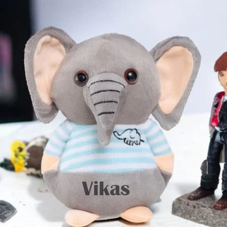 Grey Blue Customized Soft Animal Elephant Toy 20cm