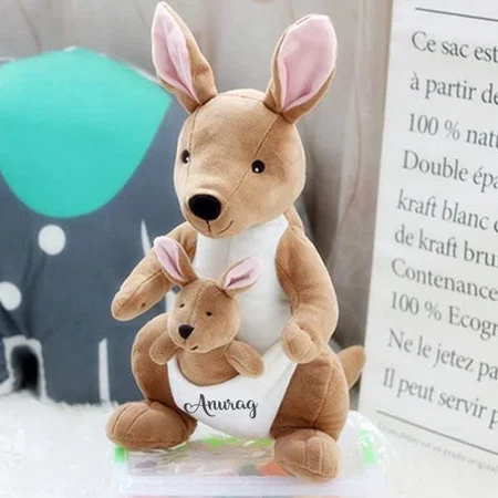 Brown Customized Kangaroo Mother with Baby Stuffed Soft Toy