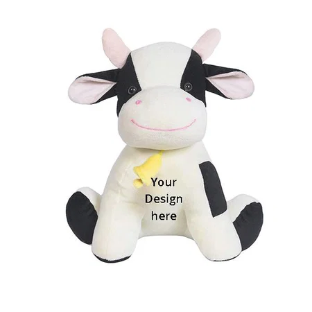 White Black Customized Huggable Sitting Cow Stuffed Soft Kids Animal Toy - 11 Inch