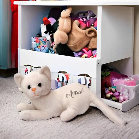 White Customised Soft Stuffed Animal Catl Toy For Kids Boys Girls Big Large Size Wild Animal (30 cm, Kitten cat)