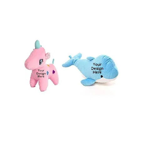 Blue Pink Customized Soft Stuff Toys, Combo Of 2 Unicorn And Dolphin Kids Return Gift