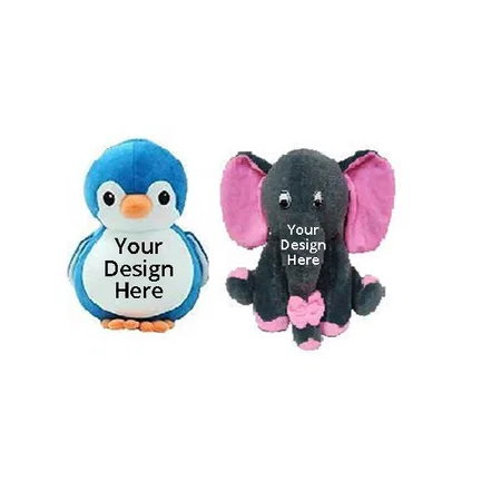 Blue Grey Customized Soft Stuff Toys, Combo Of 2 Penguin And Baby Elephant Kids Return Gift