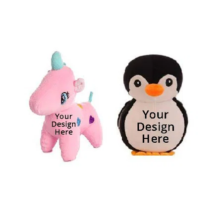 Black Pink Customized Soft Stuff Toys, Combo Of 2 Unicorn And Penguin Kids Return Gift