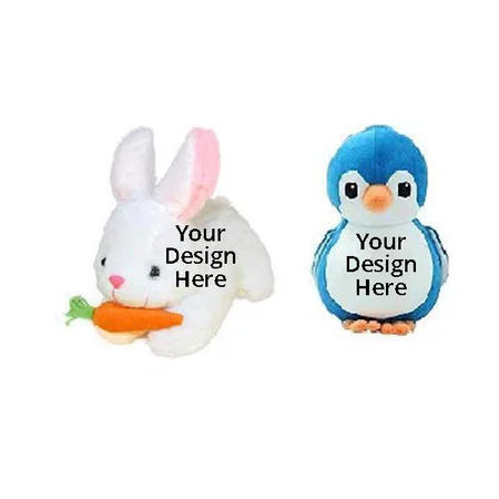 Blue White Customized Soft Stuff Toys Combo Of 2 Rabbit And Penguin Kids Return Gift