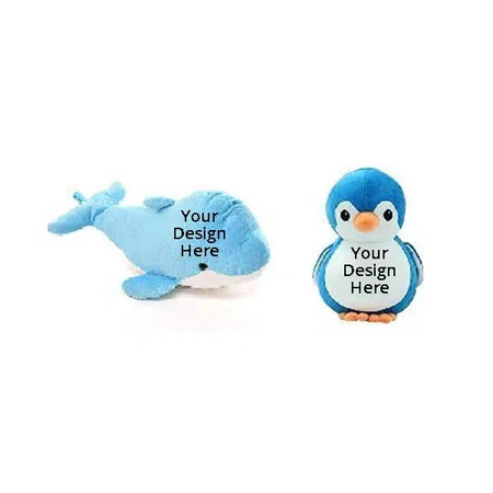 Blue Customized Soft Stuff Toys Combo Of 2 Dolphin And Penguin Kids Return Gift