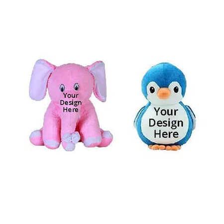 Pink Blue Customized Soft Stuff Toys Combo Of 2 Penguin And Baby Elephant Kids Return Gift