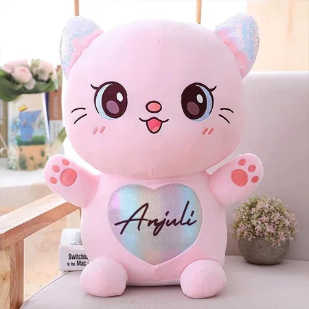 Pink Customized Cat Soft Toy for Girls, Kids SIze - 35cm