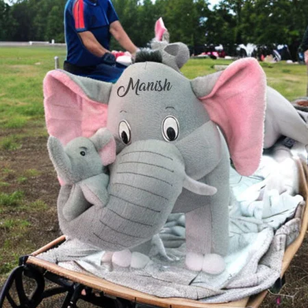 Grey Customized Mother Elephant With 2 Babies Soft Toy (32 cm)