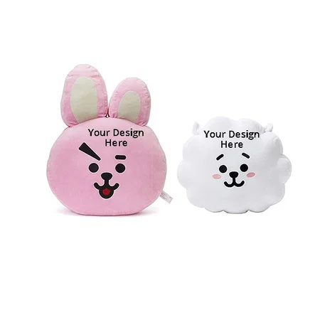 White Pink Customized Animal Stuffed Toys Throw Pillow, Character RJ &amp; Cooky, Pack Of 2