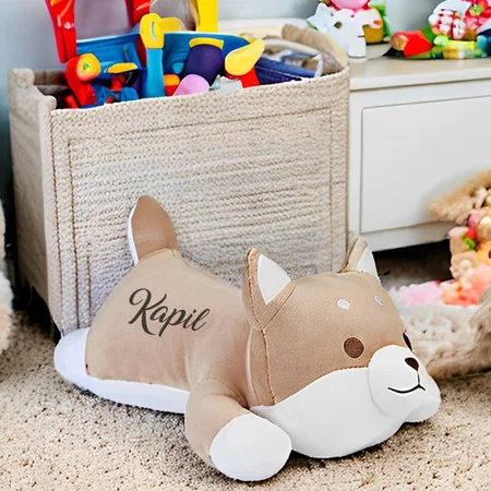 Brown Customized Soft Stuff Animal Lying Dog Toy 40 cm Great For Kids