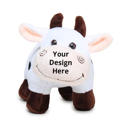 White Brown Customized Adorable Standing Cow with Smiling Face Stuffed Soft Doll Toy