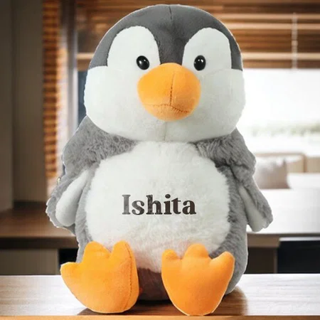 Grey Customized Cute Penguin Soft Toy for Girls and Kids Size - 25cm