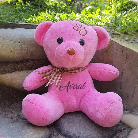 Pink Customized Teddy Bear Soft Toy With Attractive Knot For Kids/Cartoon/Children/Birthday Gift (Pink)