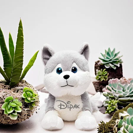 Grey White Customized Husky Dog Stuffed Animal for Kids Size - 35CM