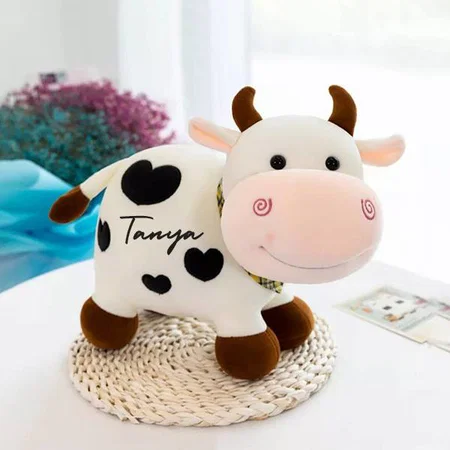 White Brown Customized Cow Soft Toy Cute Kids Animal Home Decor Boys/Girls (Size - 30 cm)