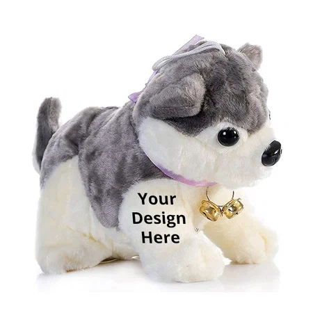 White Grey Customized Super Soft Stuffed Dog Toy (Size - 30 cm)