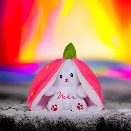 Pink White Customized Strawberry Bunny Toy for Girls & Kids SIze - 30cm