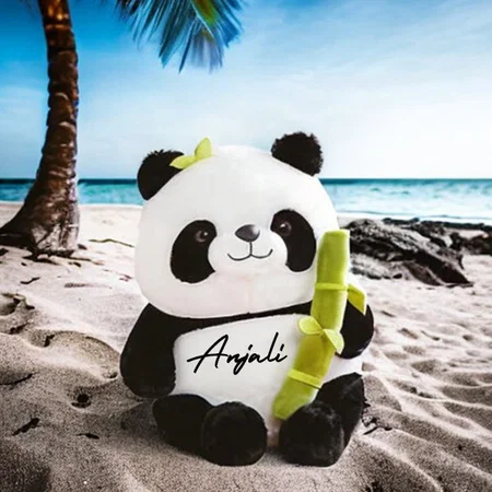 Black White Customized Panda with Bamboo, Kawaii Soft Cute Panda Stuffed Animals Toy for Kids Girls Boys
