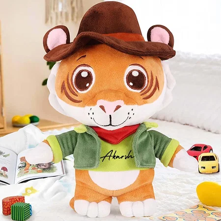 Brown Green Customized Tiger Soft Toy for Kids,Girls, Boys Size - 12 Inches