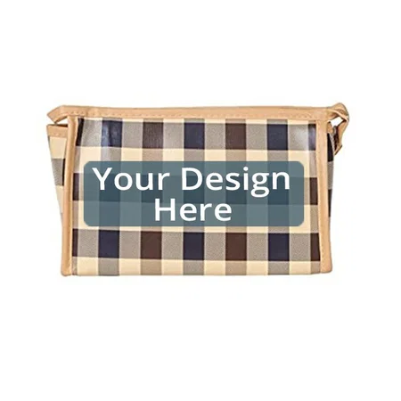 Brown Customized Dust And Water Resistant Small Brown Checks Multipurpose Pouch Travel Organizer Perfect For Carrying Shaving Kit/ Medicines/ Deodorant/ Toothbrushes/ Toothpaste/ Perfume
