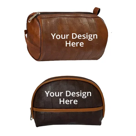 Brown Customized Toiletry Travel Bags Shaving Kit Pouch (Set of 2)
