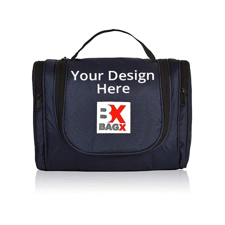 Blue Customized Hanging Toiletry Kit Bag for Women and Men